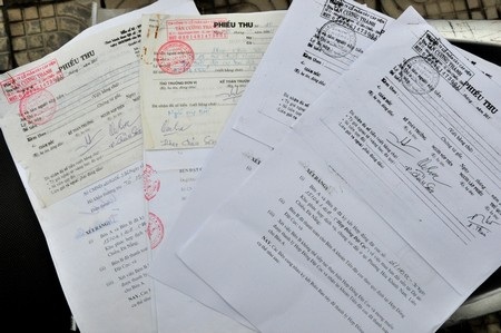 Phiếu nộp tiền của người dân mua đất của Công ty Tân Cường Thành