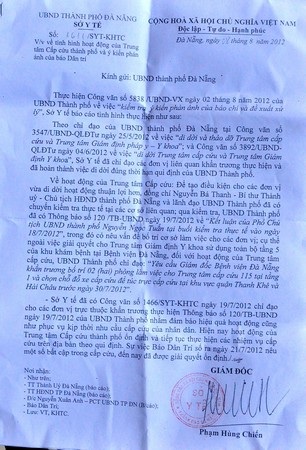 Bất cập ở Trung tâm cấp cứu Đà Nẵng đã được giải quyết - 1 Công văn Sở Y tế Đà Nẵng gởi UBND TP Đà Nẵng “giải trình” về sự việc Báo Dân trí nêu