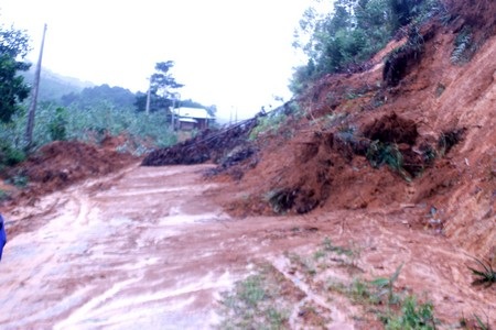 Một khu vực núi bị lở do mưa bão số 11 vừa qua tại huyện Tây Giang, Quảng 