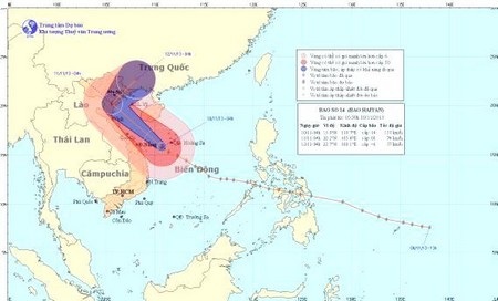 Đà Nẵng nổi gió, mưa to từ 4h sáng - 1 Vị trí hướng đi của bão Haiyan vào sáng nay (10/11)