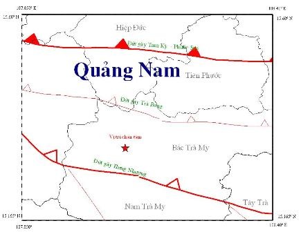 Lại xảy ra động đất 2,4 độ richter ở Sông Tranh 2 - 1 Vị trí xảy ra động đất tại huyện Bắc Trà My, Quảng Nam. Ảnh: Viện Vật lý địa cầu