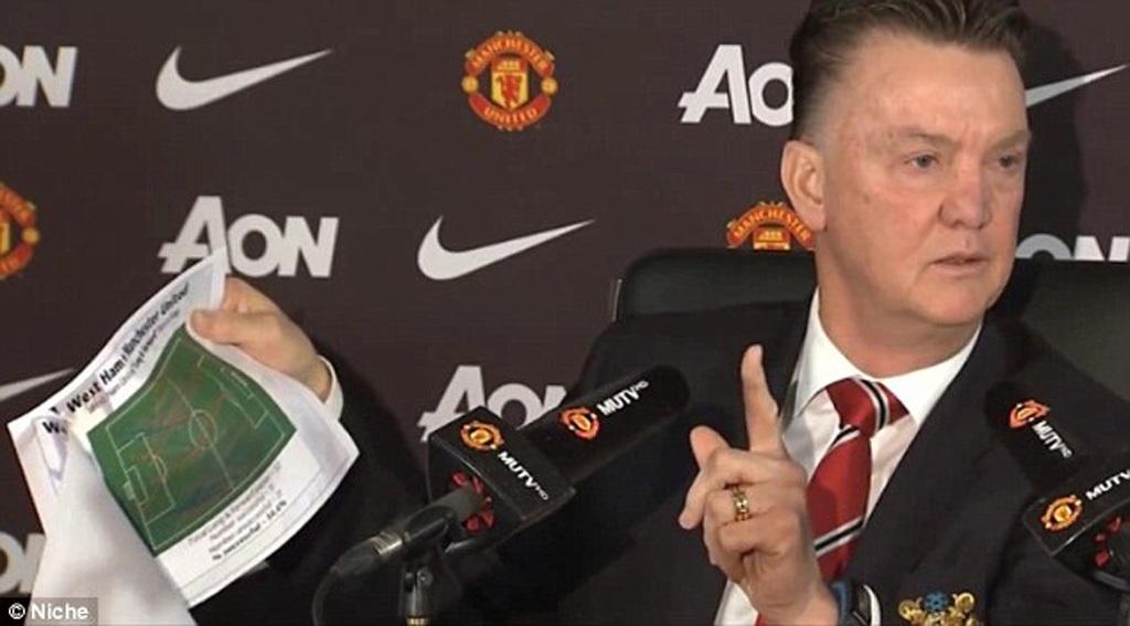 Van Gaal đưa bằng chứng "phản pháo" Sam Allardyce - 1 Van Gaal mang tập tài liệu vào phòng họp báo để phản pháo Sam Allardyce