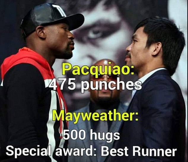 Thế giới chế nhạo lối chơi “xấu xí” của Mayweather - 3 Pacquiao tung ra 475 cú đấm, Mayweather thực hiện 500 cái ôm và nhận giải Kẻ chạy nhanh nhất