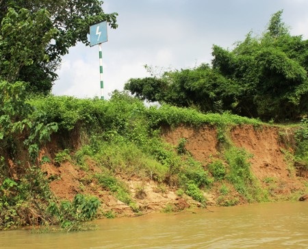 Nhiều khối đất cát bị cuốn tuột xuống sông