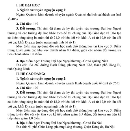 ĐH Ngoại thương xét tuyển NV2 hệ ĐH và CĐ - 1 ĐH Ngoại thương xét tuyển NV2 hệ ĐH và CĐ - 1