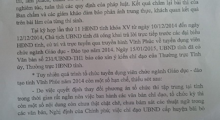 Thứ trưởng Bộ Nội vụ: Vĩnh Phúc phải sửa sai trong công tác tuyển dụng giáo viên - 2 Ngoài những thiếu sót UBND tỉnh Vĩnh Phúc thừa nhận, Bộ Nội vụ đã chỉ ra thêm