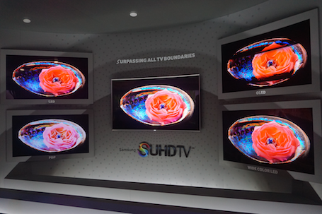 Bảng so sánh khả năng hiển thị trên SUHD TV với các dòng TV thông thường.