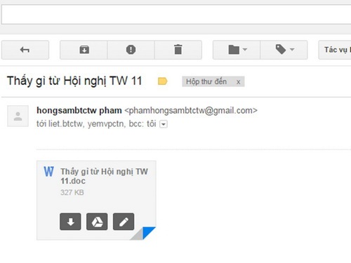 Cảnh báo e-mail mạo danh Thủ tướng phát tán mã độc - 1 E-mail giả mạo Thủ tướng lừa người dùng để cài mã độc.