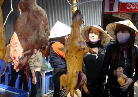 Hà Nội cấm treo bán thịt động vật ở chùa Hương - 1 Hình ảnh phản cảm trong mắt du khách