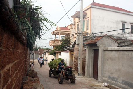 Xen giữa những ngôi nhà cổ ở Đường Lâm là những ngôi nhà 2 tầng