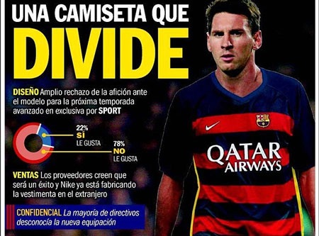 Người hâm mộ
phản đối thiết kế trên áo đấu mới của Barca