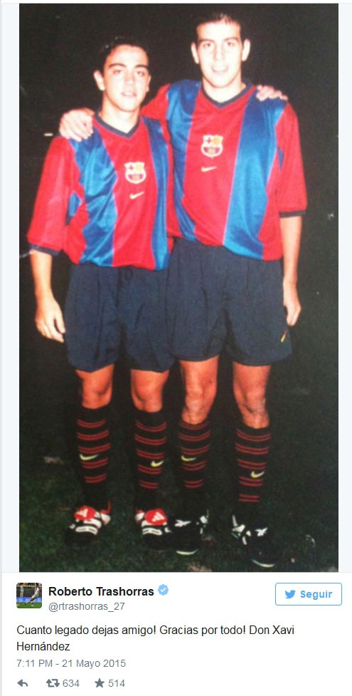 Roberto Trashorras: Như chia tay một người
bạn cũ. Cảm ơn vì tất cả. Ngài Xavi Hernandez.