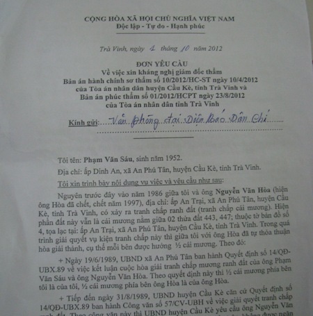UBND xã “làm khó” người dân: Cần một quyết định thấu tình đạt lý - 5 Đơn của ông Sáu gử