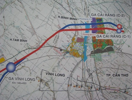 Tuyến đường sắt TPHCM - Cần Thơ chạy qua 6 tỉnh, thành - 1 Hướng tuyến đường sắt TPHCM - Cần Thơ với điểm cuối tại quận Cái Răng (TP Cần Thơ).