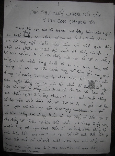 Thắt lòng bức tâm thư của cô dâu Việt tự tử cùng hai con