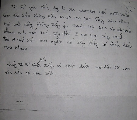 Thắt lòng bức tâm thư của cô dâu Việt tự tử cùng hai con