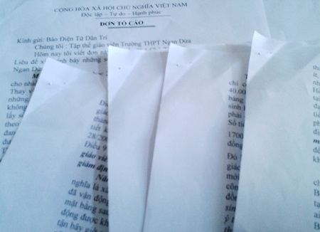 Đơn tố cáo Hiệu trưởng Trường THPT Ngan Dừa của nhiều giáo viên gửi báo