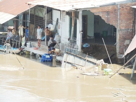 Nhà dân bị sụp xuống sông.