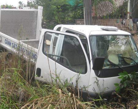 Chiếc xe CSGT Công an tỉnh Hậu Giang gây tai nan khiến một nữ sinh tử vong vào sáng ngày 27/9.