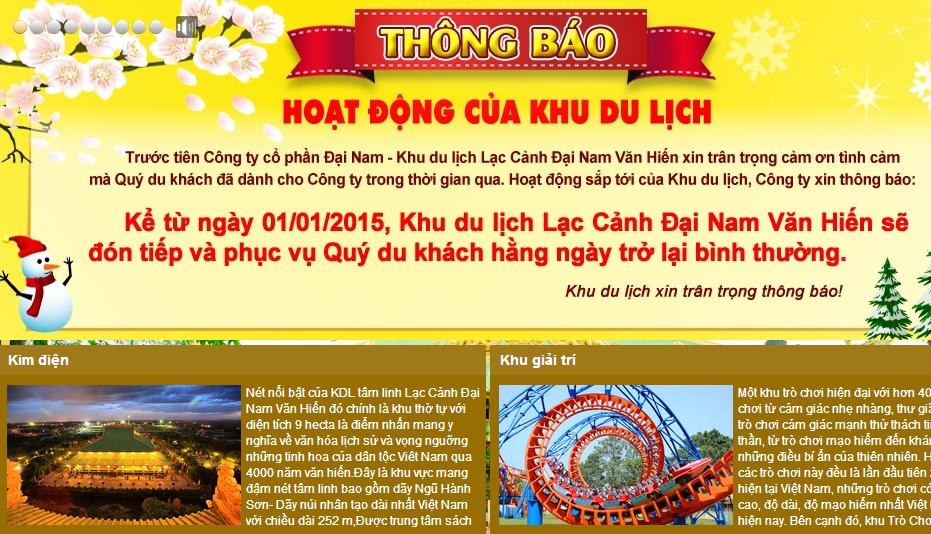 Thông báo hoạt động trở lại của khu du lịch.