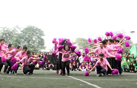 Sắc hồng rực rỡ của đội cổ vũ nhà Q