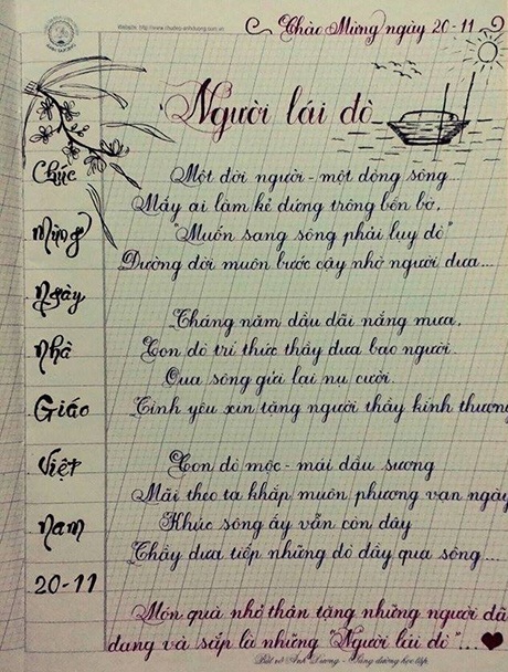 Cô giáo tương lai khoe nét chữ đẹp như in - 5 Hồng Ngát rất thích luyện chữ đẹp. Cô thường chép tay những bài thơ, tác phẩm văn chương yêu thích.