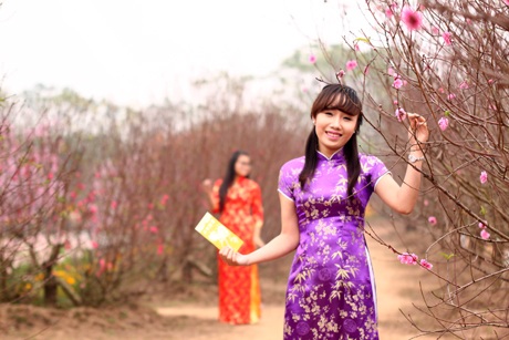  Nhiều cô gái chọn cho mình trang phục áo dài màu sắc nổi bật