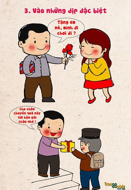 Bộ tranh về sự khác biệt giữa yêu xa và yêu gần - 3 Yêu xa là những món quà... lâu lâu mới tới