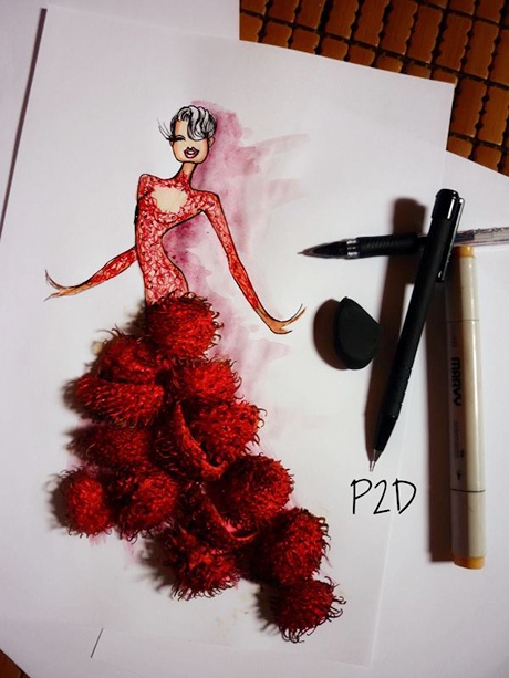 Thiết kế thời trang "độc" từ vỏ trái cây của nam sinh Cà Mau - 8 Vỏ chôm chôm