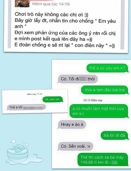 Trào lưu khoe tin nhắn tình cảm khiến dân mạng cười lăn lộn - 2 Các cô vợ trẻ rủ nhau thử chồng bằng tin nhắn Em yêu anh