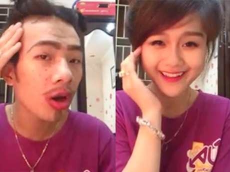 Trào lưu "rửa mặt vịt hóa thiên nga": Clip hô biến trai xấu thành gái xinh - 1 Clip rửa mặt vịt hóa thiên nga độc đáo của Lê Trâm Anh và bạn