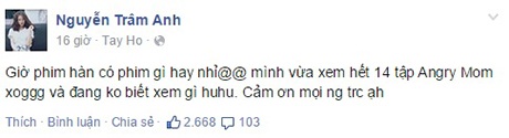 Các "hot girl" làm gì trong kỳ nghỉ lễ 6 ngày? - 8 Trâm Anh dành cả kỳ nghỉ để xem phim và trông coi quán cà phê của cô