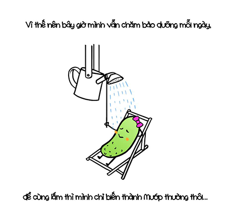 "Sự tích" các loại trái cây qua góc nhìn hài hước của họa sĩ trẻ - 8 Sau này khi già, Dưa chuột sẽ nhăn nheo, xù xì như quả Mướp đắng