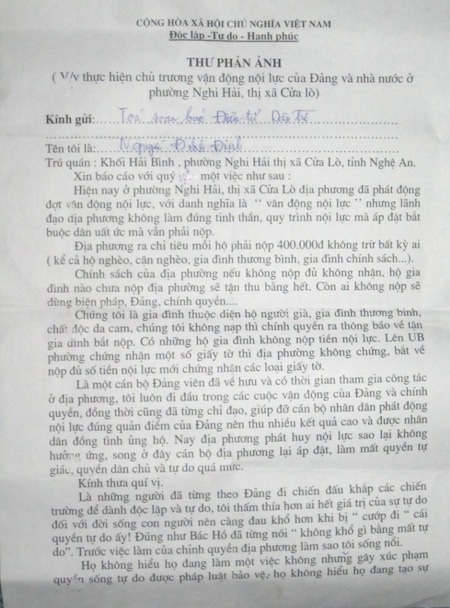 Nghệ An: Dân bức xúc vì bị phường “tận thu” tiền nội lực?