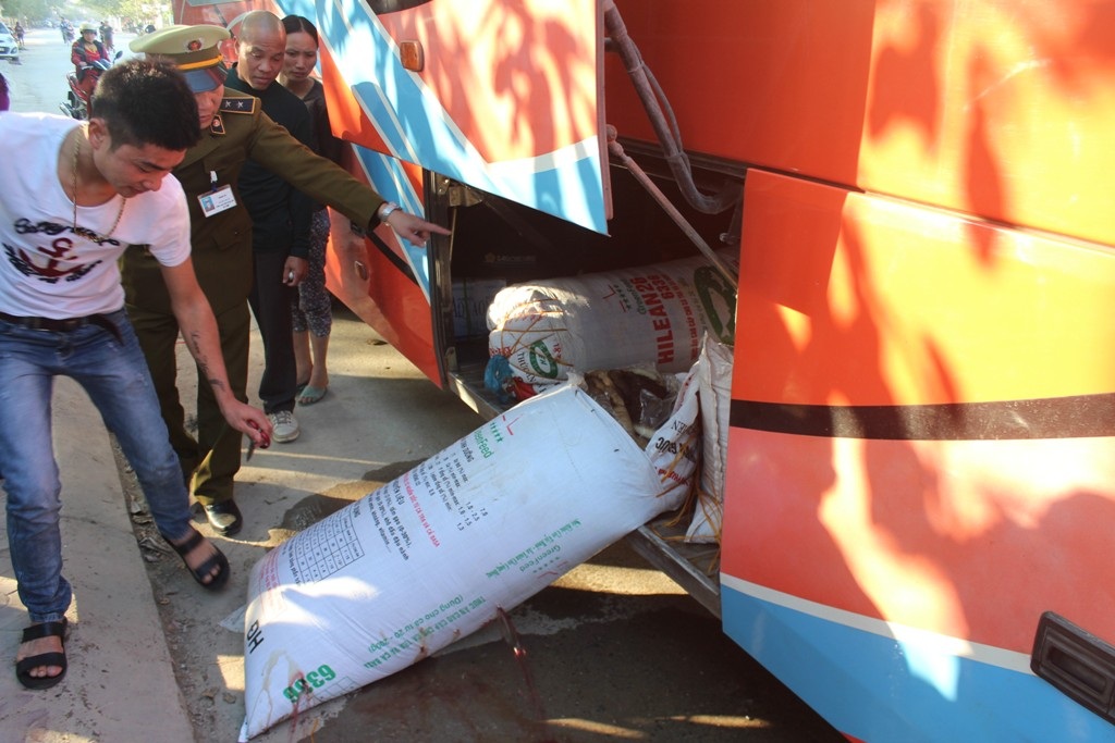 Thu giữ 600kg nội tạng hôi thối trên xe khách