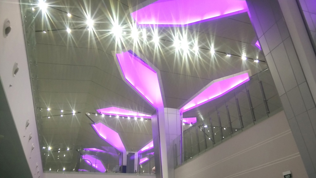 Thiết kế các trụ cột nhà ga theo hình bông sen tựa như những cánh hoa sen đang nở màu tím.