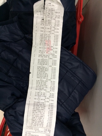 Hóa đơn tính tiền của Big C Vinh.