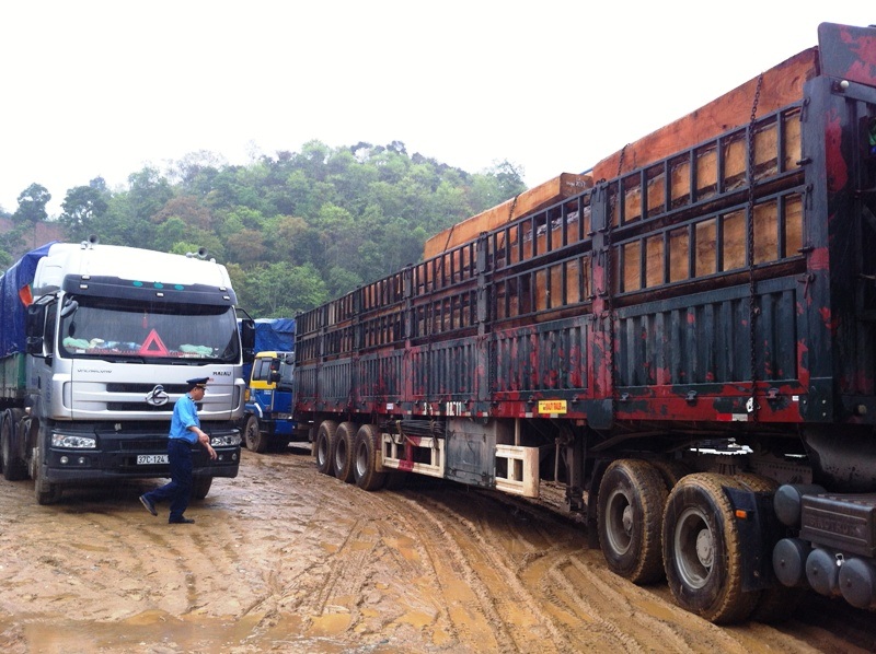 Một số xe đưa được vào một bãi tập kết bên Quốc lộ 7.