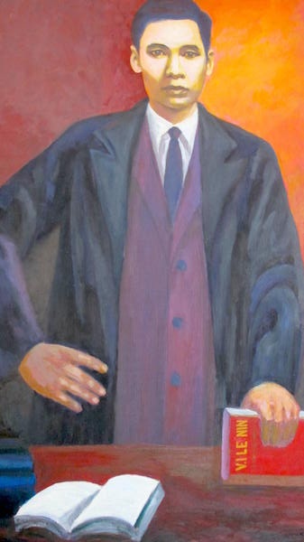 Nguyễn Ái Quốc (Ảnh chất
liệu sơn dầu).