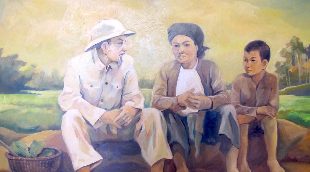 Bác Bồ với nông dân (Ảnh chất liệu sơn dầu).