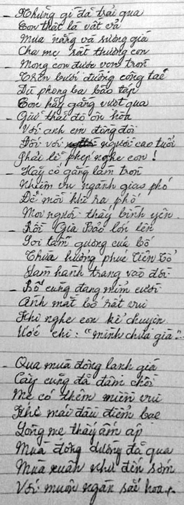 Bài thơ tặng con của mẹ Đại úy Trần Phong.