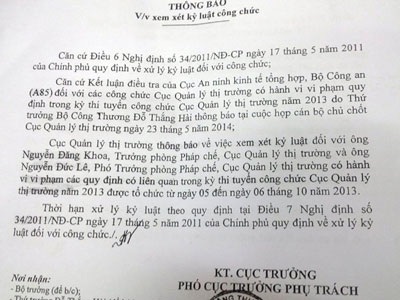 Lộ đề thi tuyển công chức tại Cục Quản lý thị trường - 2 Thông báo của Bộ Công thương về việc xem xét lỷ luật những cá nhân có liên quan đến vụ việc.