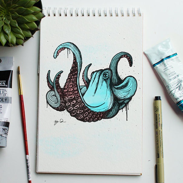 Ông bố mỗi ngày vẽ một con vật để dạy con bảng chữ cái - 7 P = Peacock = Con công