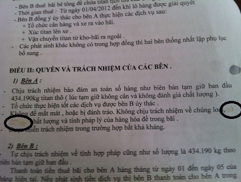 Phần nội dung quan trọng trong hợp đồng thuê kho bãi bị tẩy xóa