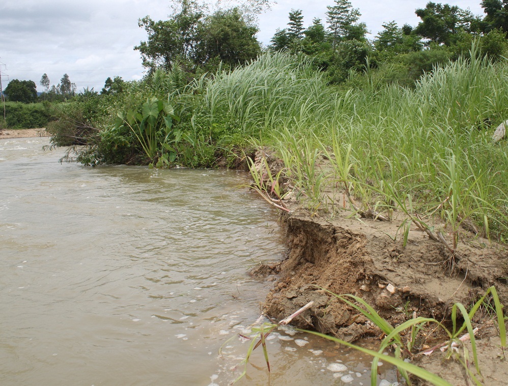 Mỗi khi thủy điện xả nước hàng khối đất sản xuất ven suối Cát lại bị cuốn trôi