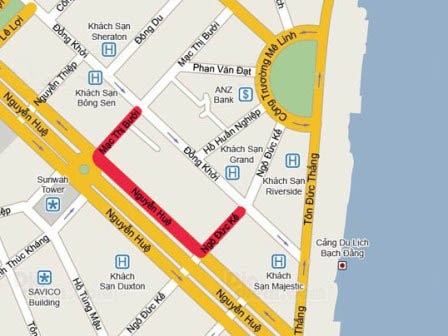 Khu vực tổ chức Đường sách 2013 (đoạn bôi đỏ)