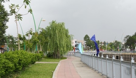 Bồn hoa rực rỡ và hàng liễu rủ thơ mộng bên đường Trường Sa - Hoàng Sa (ảnh: Tùng Nguyên)