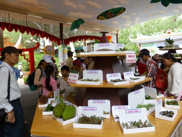 Chợ nổi trái cây là dãy thuyền nằm trên bờ tại khu vực hồ Lạc Cảnh