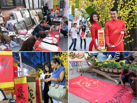 Ngay trong ngày khai mạc, phố ông đồ đã đón tiếp rất đông khách tham quan đến chụp ảnh, mua tranh