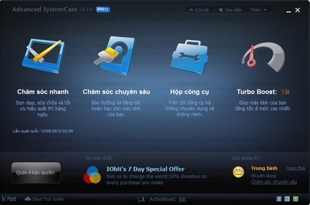 Các chức năng của Advanced SystemCare được xếp vào 4 nhóm riêng biệt: